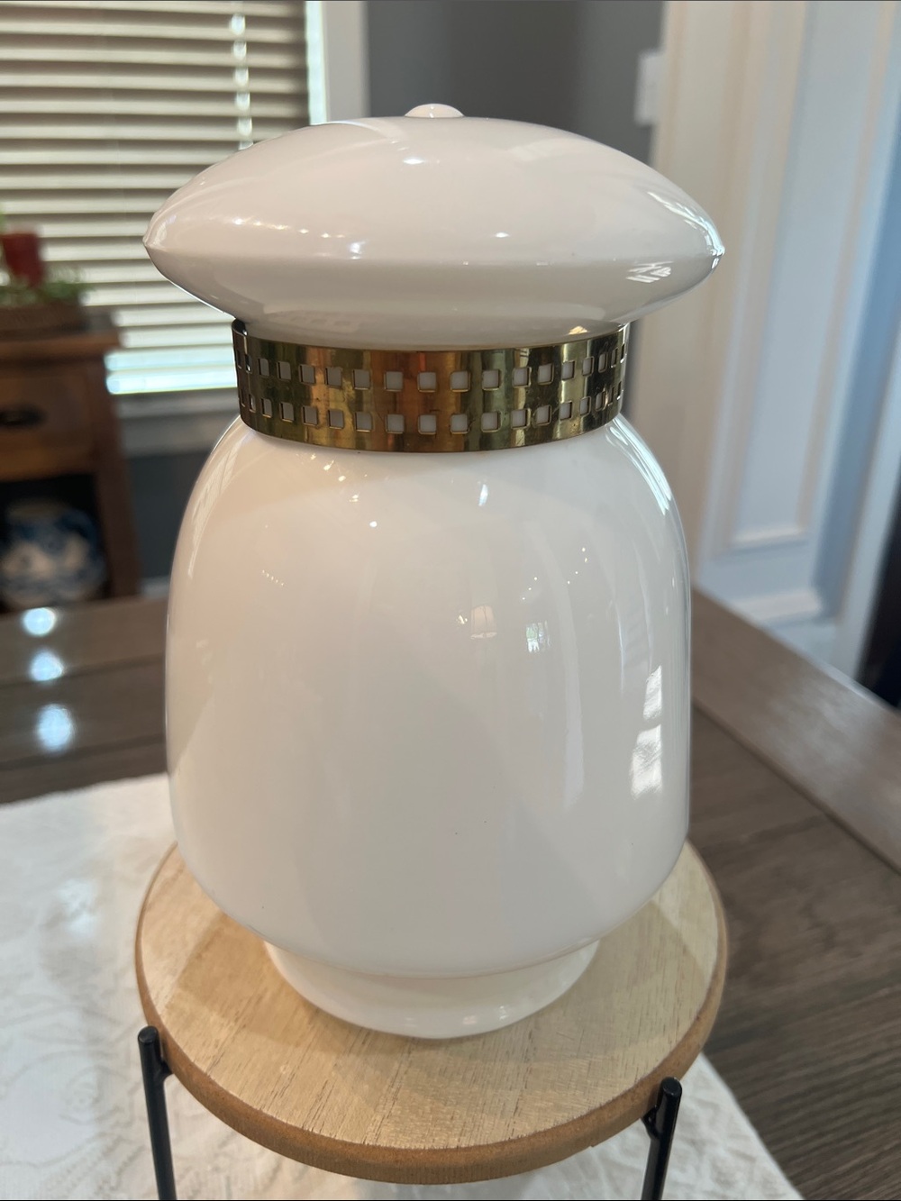 Pendent Light Cover Metal Accent Vintage White Milk Glass